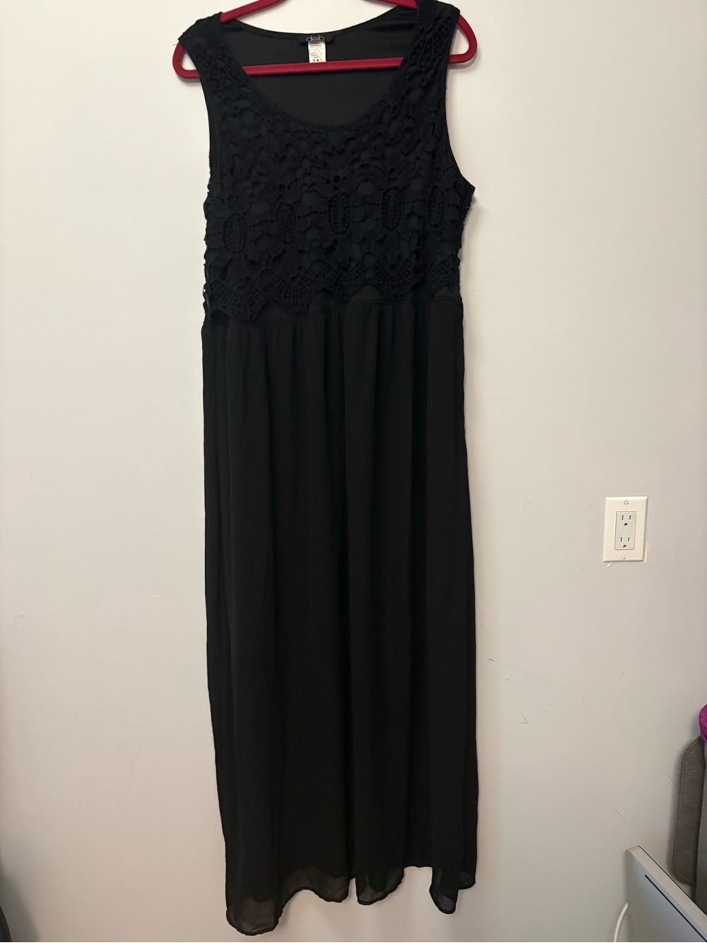 silk Chic Black Crochet Bodice Maxi Dress by Deb